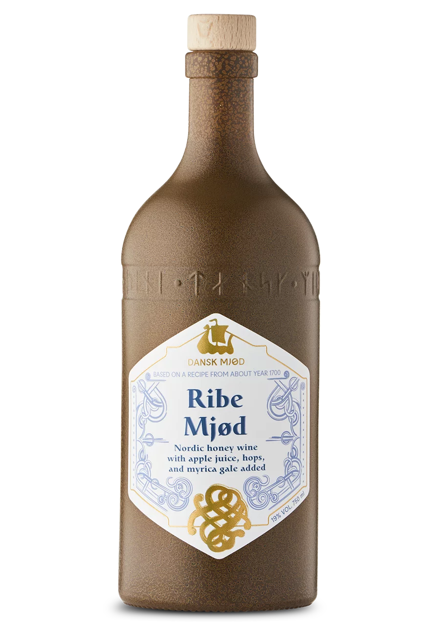 Ribe Mjød, hydromel danois fait au Danemark selon une recette historique scandinave, hydromel au jus de pomme, au myrte des marais et au houblon